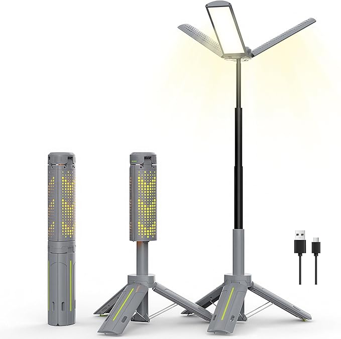 BUBRA 40" Telescopic Camping Lights with Stand, 8000mAh Rechargeable LED Work Light & Camp Lantern, 1000LM Portable Tripod Lamp, 20H Runtime for Power Outages, Survival Gear and Camping Essentials
