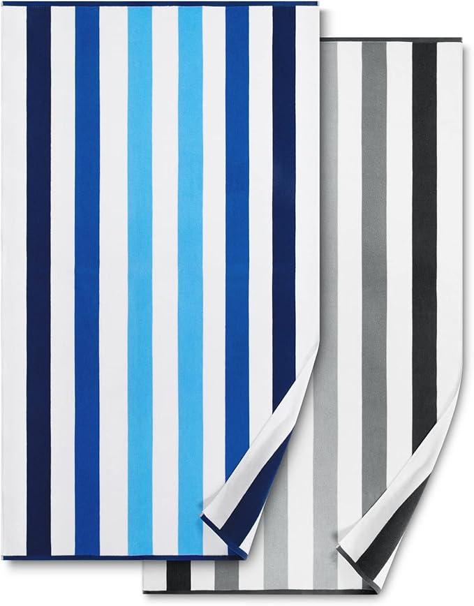 Bornbay Cotton Oversized Beach Towel - Extra Large 40"X70" Plush Thick Pool Towel, XL Fluffy Multi Blue Beach Towels Stripe Swimming Towel for Adults Mens Women