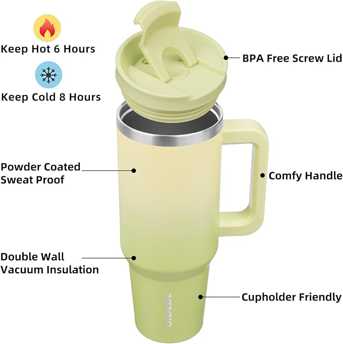 BJPKPK Tumbler With Handle And Straw 40oz Insulated Tumbler Cups With Lid Stainless Steel Travel Coffee Mug,Lime