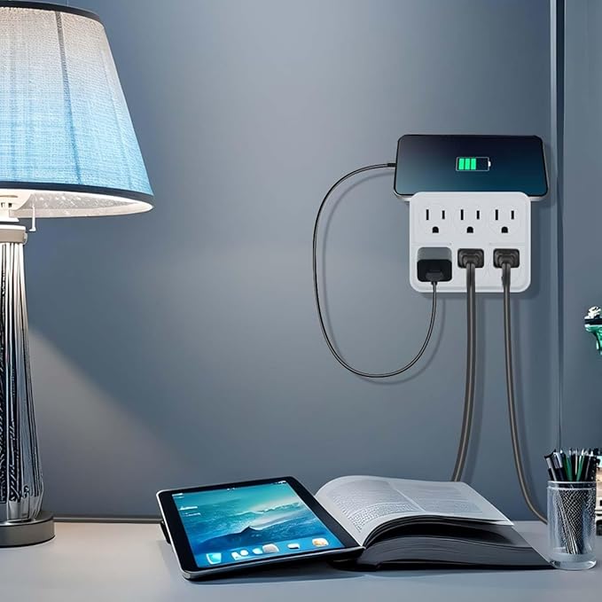 OSKOS 6 Outlet Triple Extender, 3 Prong Grounded Wall Tap, Multiple Outlet Adapter Plug for Travel Home Hotel Office, ETL Listed, 2 Pack