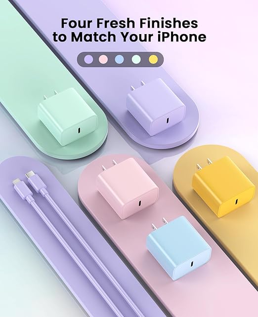 FEEL2NICE iPhone Charger Fast Charging 2 Pack Type C Wall Charger Block with 2 Pack [6FT&10FT] Long USB C to Lightning Cable for iPhone 14/13/12/12 Pro Max/11/Xs Max/XR/X,AirPods Pro,Purple