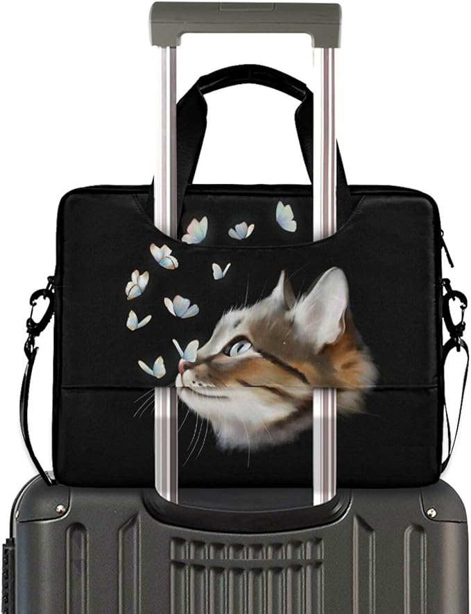 Cute Kitty Cat with Butterfly Laptop Bag Case 13 14 15.6 inch Laptop Messenger Bag Crossbody Briefcase for Men Women with Shoulder Strap Handle