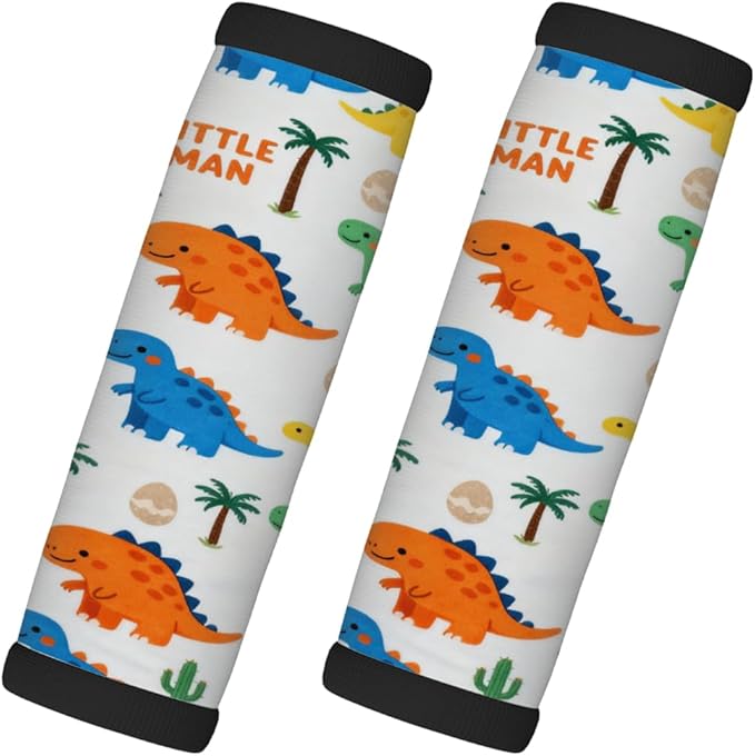 2 Pack Luggage Handle Wrap with Travel Tags - Non-Slip Protective Cover Soft Handle Grips Covers for Suitcase(Cute Little Dinosaurs)