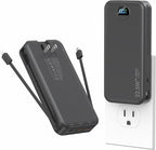 Ffnpua Portable Charger with Wall Plug, 20000mAh USB C Fast Charging Power Bank, External Battery Pack with Built in Cables, Digital Display, 5 Output 2 Input for iPhone Android Cell Phone Tablet