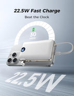 Portable Charger 50000mAh with Built-in Cables and AC Wall Plug, 22.5W Fast Charging Power Bank with LED Display for iPhone 17/16, Samsung, Android Devices, Camping, Road Trips and Travel, White