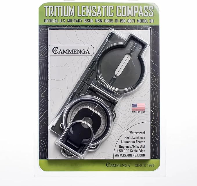 Cammenga Official US Military Tritium Lensatic Compass, Accurate Waterproof Hand Held Compasses with Pouch for Hiking Camping Navigation Survival Backpacking Orienteering
