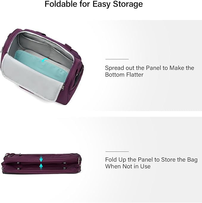 Hanke Small Travel Duffel Bag, Under Seat Carry On Personal Item Bag with 11 Pockets, Lightweight Water Resistant Foldable Weekender Bag with Trolley Sleeve for Travel Gym Daily Use（Purple）