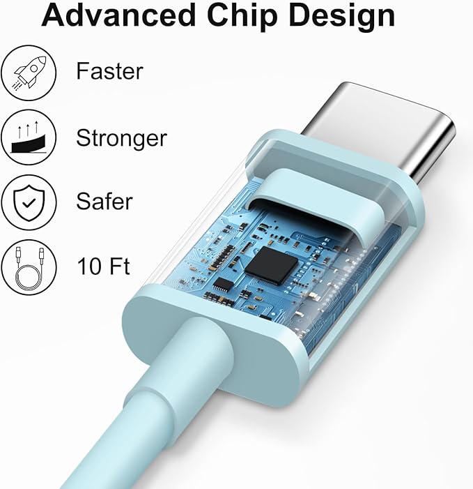 iPhone 17 16 15 Charger Fast Charging 10FT - 20W USB C Charger Block with 10FT Type C to C Cable Compatible with iPhone 17/17 Pro/17 Pro Max/Air/16/16e/15, iPad Pro, iPad Air (Blue)