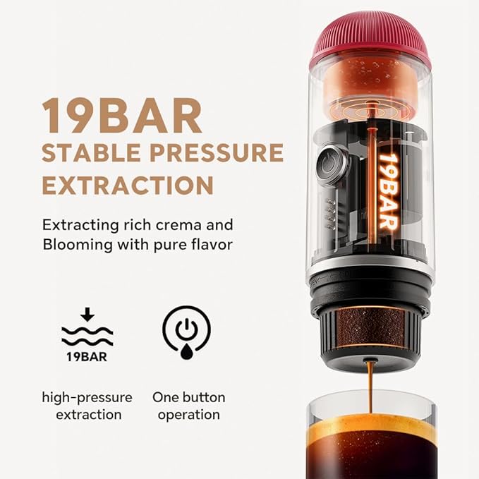 Portable Electric Espresso Machine, Travel Coffee Maker for Camping, On the Go Car Coffee Maker Self-Heating with USB-C, With Ground Coffee & N Espresso Capsule for RV/Hiking/Office, Red