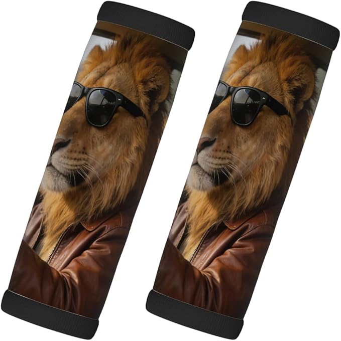 2 Pack Luggage Handle Wrap with Travel Tags - Non-Slip Protective Cover Soft Handle Grips Covers for Suitcase(Funny Lions)