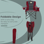 Colegence Oversized Folding Camping Chairs - 450 LBS Support Heavy Duty Camp Chair with Padded Cushion, Portable Outside Chairs with Carry Bag，Cooler, Cup Holder for Outdoor, Lawn, Sports - Red