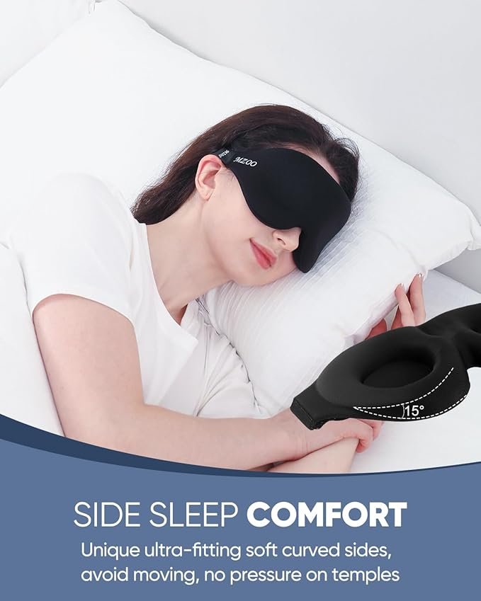 MZOO Luxury Sleep Eye Mask for Side Sleeper Men Women, Zero Eye Pressure 3D Sleeping Mask, Light Blocking Patented Design Night Blindfold, Soft Eye Shade Cover for Travel, Black