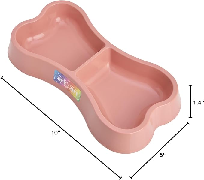 Lightweight Small Dog Puppy Cat Food and Water Bowls 6 oz Double Pink Plastic Portable Outdoor Travel Dish (Indie Pink)