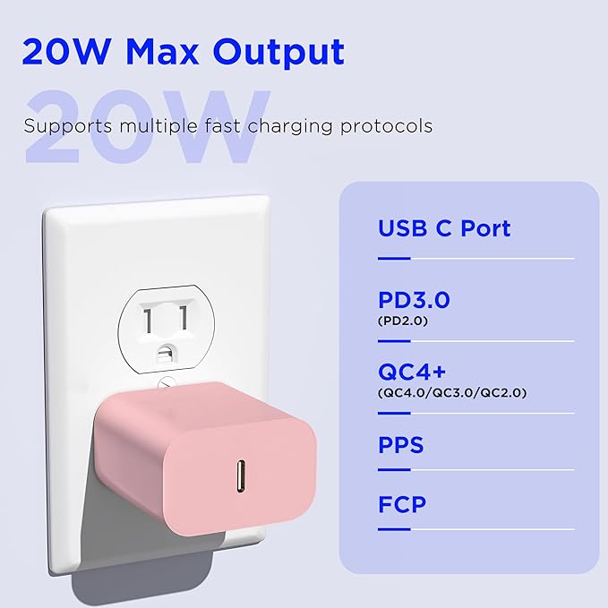 iPhone 17 16 15 Charger Fast Charging,2Pack 20W Apple iPad USB C Wall Chrager Block with 6FT USB C to C Cable for iPhone 17/Pro/Pro Max/17 Air/ 16/16 Pro/16 Pro Max/15/Plus/Pro/Pro Max (Pink)