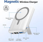 Azmuth Magnetic Wireless Power Bank 10000mAh, 15W Portable Charger Compatible with MagSafe for iPhone 17/16/15/14/13/12 Series Built-in Stand LED Display 20W PD USB-C 22.5W USB-A White