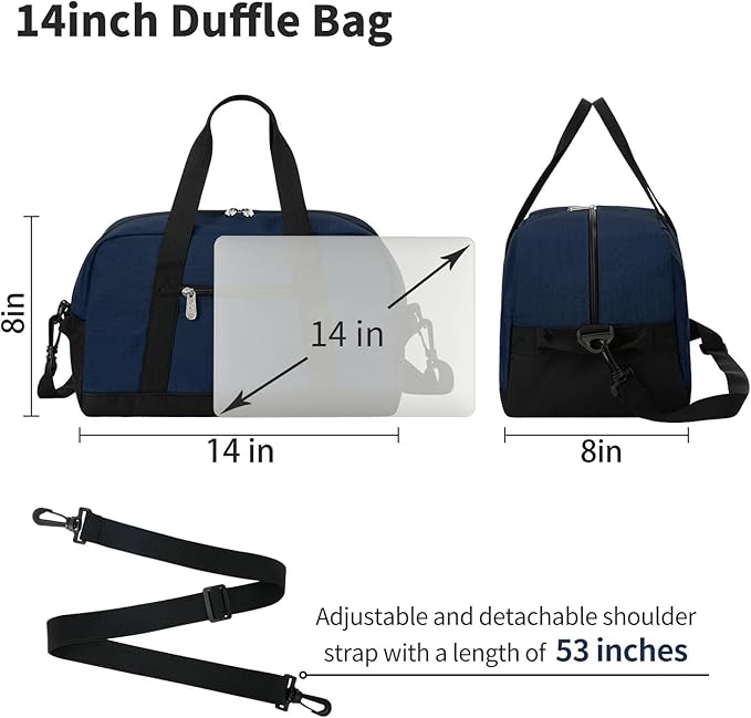 Apenze Small Gym Bag 14 inch lightweight Carry On Mini Duffel Bag for Travel Sport - Navy Blue