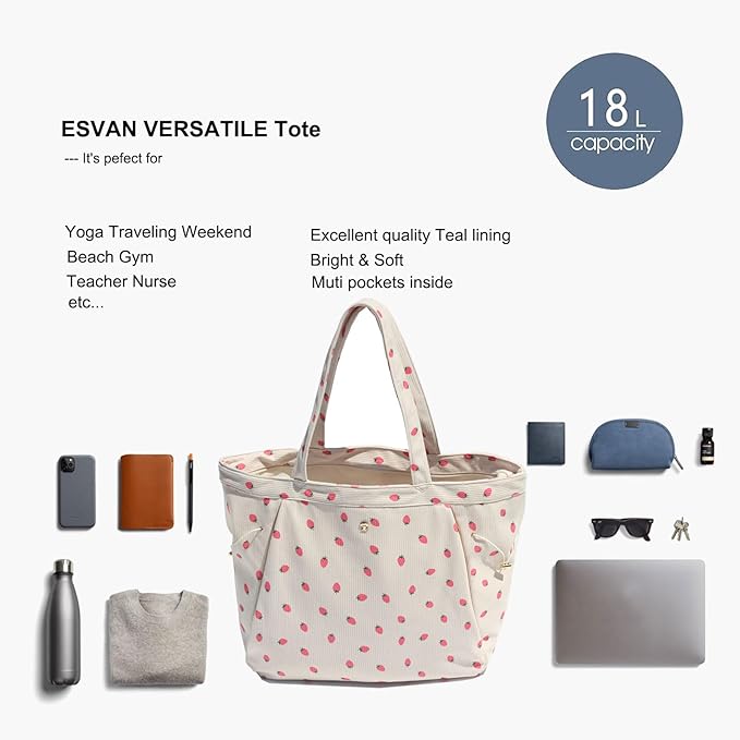 ESVAN Corduroy Yoga Tote Bag Gifts for Women Drawstring Yoga Mat Bag for Office Workout Travel Carryall Pilates Gym