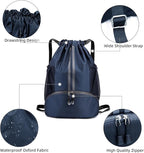 Valleycomfy Sports Drawstring Backpack - Water Resistant String Bag with Side Mesh Pockets Shoe Compartment Gym Backpack for Women & Men Dark Blue