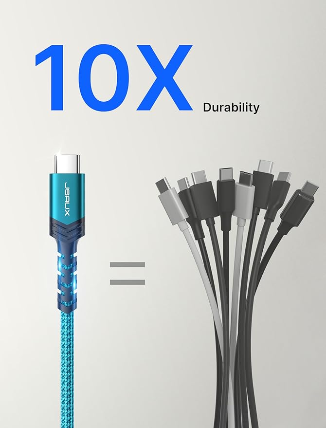 JSAUX USB C Cable 4-Pack [10ft+6.6ft+3.3ft+3.3ft], iPhone 16 Charger USB A to Type C Fasting Charging Cord Compatible with iPhone 16/16 Pro/16 Pro Max/15, Samsung Galaxy S24 S23 S22 Note 20 10 Green
