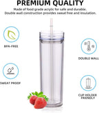 Volhoply 20oz Plastic Skinny Tumbler,Double Wall Tumblers with Lid and Straw,Reusable Travel Iced Coffee Mug,BPA Free Matte Acrylic Water Cups With Straw for Parties,DIY Gifts(Clear,1 Set)