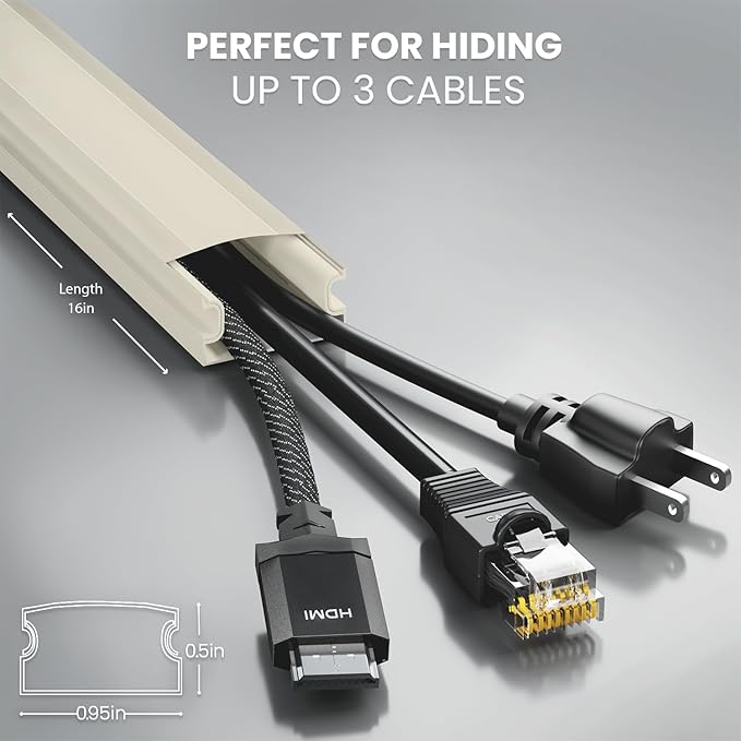 Cord Covers for Wires on Wall - 150in Cable Management Cable Hider - Cord Hiders for TV On Wall - Paintable Cable Concealer - Wire Covers for Cords - 10X (L16 x W0.95 x H0.5) - Medium | Beige