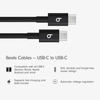 Beats USB-C to USB-C Woven Cable 2 Pack Fast Charging Durable/Tangle-Free Compatible Charger for Apple & Android Devices (1.5 m, 5 ft) - Bolt Black