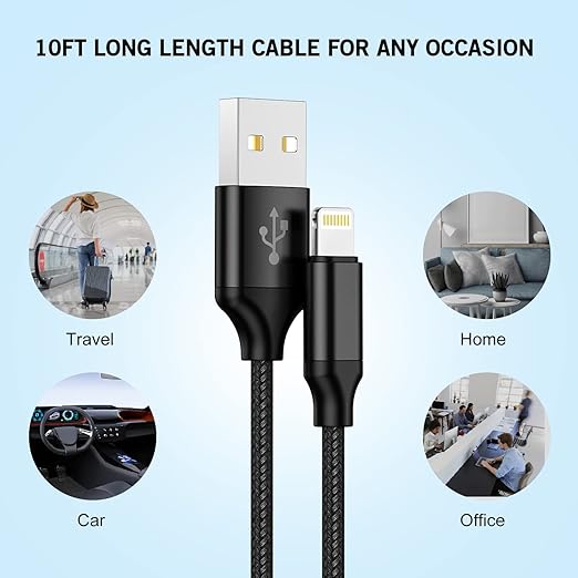 iPhone Charger 10ft, Fast i Phone Block Dual 2Port USB Wall Charger Block Adapter Plug 2 Pack & Long 10foot Fast Charging Nylon Braided Lightning Cable Cord for iPhone 14/13/12/11/XS/XR/8 Plus/SE iPad