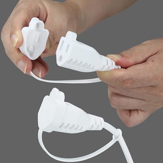 4 Way Outlet Splitter - White 2-Pack 90-Degree Angled Flat Plug 1 to 4 Extension Cable Power Strip, 16/3 Gauge 1.5FT, 3 Prong Y Style Multi Outlet Splitter, Perfect for Wall Wart Adapters