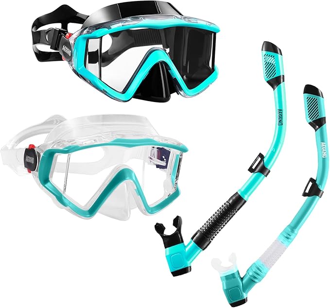 Aegend Snorkeling Gear for Adults Youth Kids, Snorkel Mask with Top Dry Valve - Panoramic View Anti-Leak and Anti-Fog with Mesh Bag for Snorkeling, Scuba Diving, Freediving & Swimming