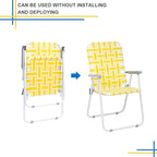 Folding Patio Lawn Webbed Chair Set of 2, Portable Outdoor Beach Chair for Adults, Camping Chair Steel Frame 300lbs Capacity for Yard, Garden Dining, Party, Picnic, Yellow