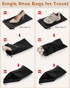 2 Pcs Single Shoe Bags for Travel, 17.3"x8.6" Washable Travel Shoe Bags for Packing in Suitcase, Velvet Dust Bag with Drawstring, Shoe Pouch for Women and Men, Travel and Home Storage (Black Beauty)