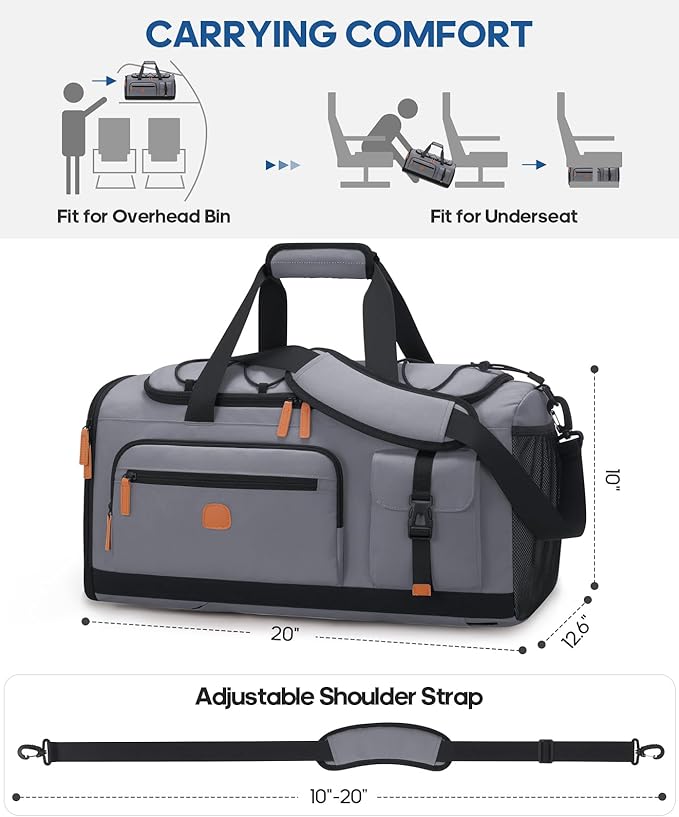 Gym Bag for Men and Women with Shoe & Laptop Compartment, 3-in-1 Sports Travel Duffel Bag Anti-Theft Weekender Carry-on Backpack for Airplane & Workout, Overnight Travel Bag, 35L, Dark Grey, Medium