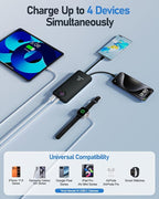 Power Bank,10000mAh 22.5W Max Portable Charger Built in Cables，4 Outputs 2 Inputs External Phone Powerbank,5V/3A Fast Charging Travel Charger for iPhone Android iPad,(Pearl Black)