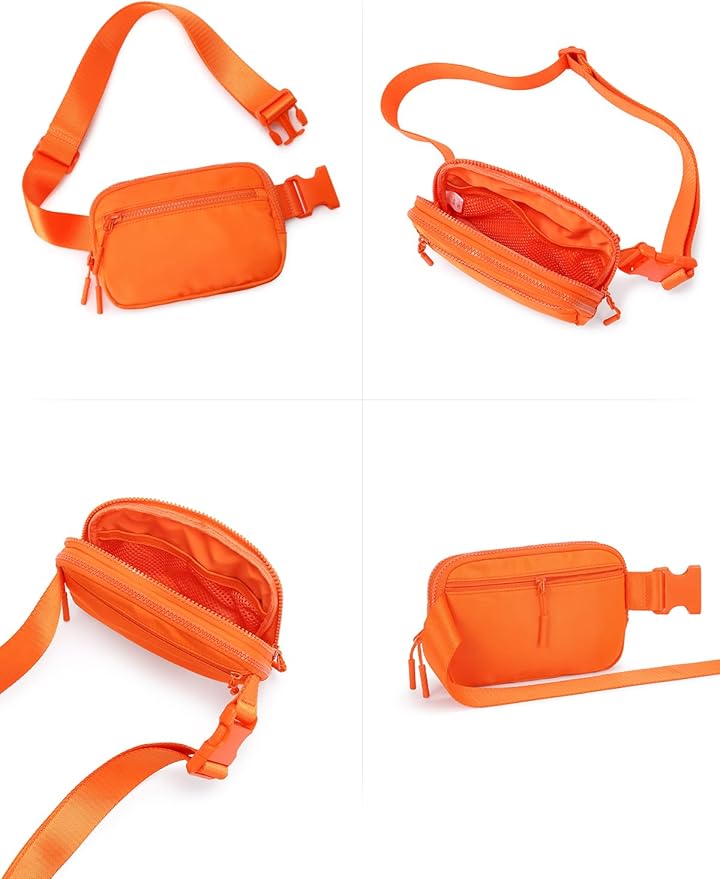 WESTBRONCO Fanny Packs for Women Men, Belt Bag with 4 Zipper Pockets, Fashion Waist Packs, Lightweight Crossbody Bags with Adjustable Strap for Workout/Running/Hiking (Orange)