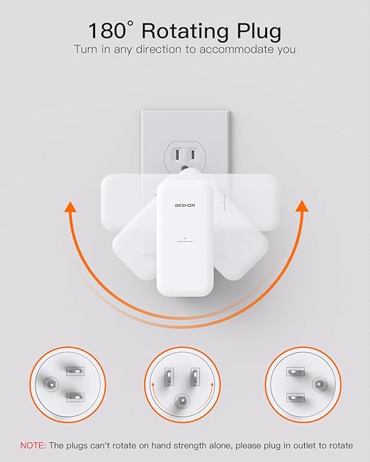 Surge Protector Outlet Extender- with Rotating Plug,6 AC Multi Plug Wall Outlet,4-Sided Outlet Splitter,900J Wall Outlet Adapter for Bathroom,Home,Travel,Dorm Room Essentials