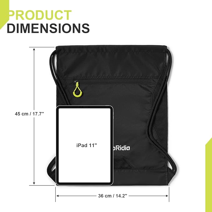 Waterproof Sackpack Drawstring Backpack for Men/Women, Lightweight Sports Bag Holds Shoes for Gym, Beach, Swim, Hiking, Running & Cycling, Anti-Stain with Quick-Access Mesh Pocket, Black