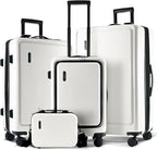 TRAVELARIM White Hardshell Luggage Sets 4 Piece, Durable Suitcase Set, Travel Luggage Set with Integrated TSA Lock, 360° Spinner Wheels, Expandable Medium and Large Checked Suitcase, 20/24/28 Inch