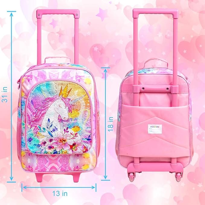 Kids Luggage for Girls, Unicorn Rolling Travel Carry on Suitcase for Toddler Children with Wheels(Pink)