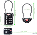 SURE LOCK TSA Approved Combination Luggage Locks with Open Alert Indicator – Durable Zinc Alloy Cable Travel Locks with Large Easy-Read Dials for Suitcases, Backpacks & Gym Bags(Black 6 Pack