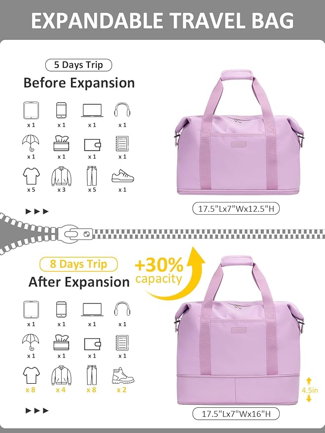 Expandable Travel Duffle Bags Weekender Overnight Bags for Women Men Hospital Bag for Women Labor Delivery with Toiletry Bag Waterproof