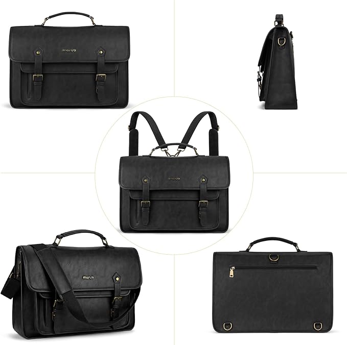MOSISO 3 in 1 Laptop Bag, 15.6 inch PU Leather Shoulder Bag Briefcase Messenger Satchel Laptop Backpack, 15-16 inch Computer Bags Handbag Bookbag, Black
