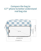 Narwey Small Checkered Makeup Bag for Purse Mini Cosmetic Bag Travel Makeup Pouch Zipper Pouch Cute Make up Bags with Compartments for Women Girls(Small,Sky Blue Checkerboard)