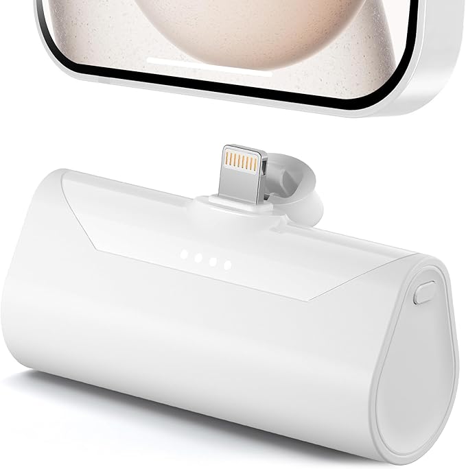 Handy White Portable Charger for Lightning, 4800mah Power Bank Compatible with iPhone 14 Pro, Compact Mobile Battery Pack Charger for iPhone 12/14plus/13/XS/XR/SE/6S/7/8/11 Series