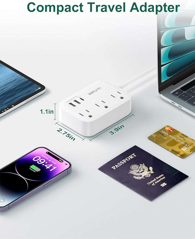 European Travel Plug Adapter, US to UK Europe Power Strip for EU/UK/US with USB C, 3 USB Ports 3 AC Outlets, 3ft Extension Cord, International Travel Power Strip, Type C for Europe EU Germany France