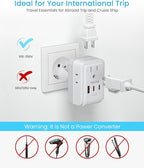 2 Pack European Travel Plug Adapter, VINTAR PD 20W Foldable Adapter for Europe Plug with 4 AC Outlets 3 USB Ports(2 USB C), Type C Adapter for US to Most of Europe EU Spain France Italy