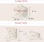 uekeboag Large Travel Quilted Makeup Bag for Women, Floral Cotton Cosmetic Bag, Coquette Aesthetic Floral Toiletry Organizer Bag