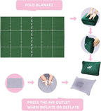 3 in 1 Travel Blanket Pillow Set - 350 GSM Thick Travel Blanket Airplane Compact with Bag, Soft Bag with a Pocket, Inflatable Travel Pillow for Camping & Car Trip (Dark Green)
