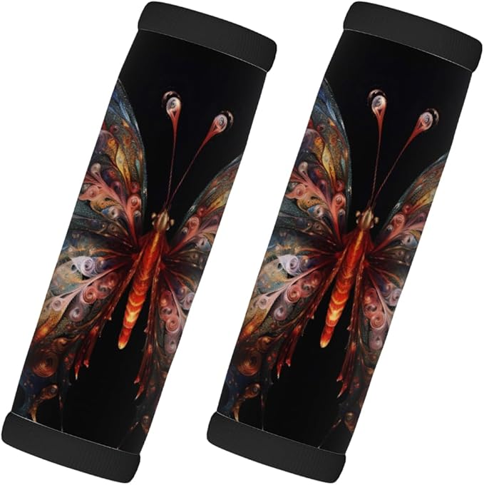 Abstract Butterfly Colorful 2 Pack Luggage Handle Wrap Set of Neoprene Luggage Tags for Suitcases Bag Strap Wrap Cover Travel Airplane Accessories Covers Markers Sleeve Grips Identifiers Cruise