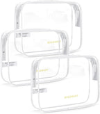 BAGSMART Clear Toiletry Bag, 3 Pack TSA Approved Travel Toiletry bag Carry on Travel Accessories Bag Airport Airline Quart Size Bags Water Repellent Makeup Cosmetic Bag for Women (White-3pcs)
