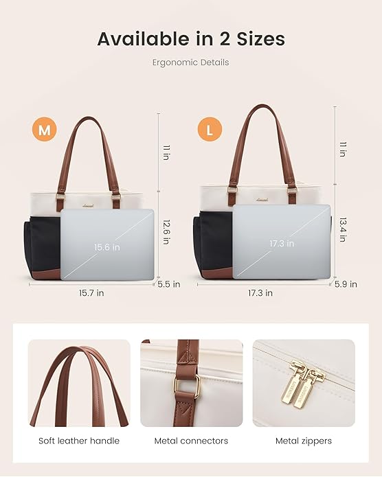 LOVEVOOK Laptop Tote Bag for Women with 3 Separate Pocket Work Bag with Large Cup Holder Computer Briefcase for Teacher Nurse
